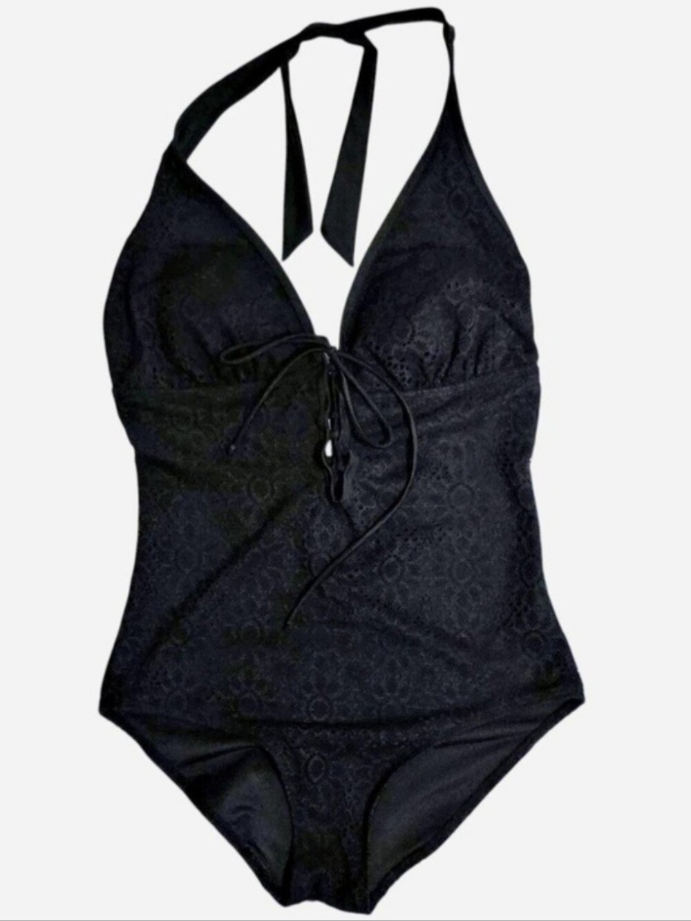 Attention Swimwear Black Halter Neck Onepiece Swimsuit w/Full Lace Overlay - Picture 8 of 9